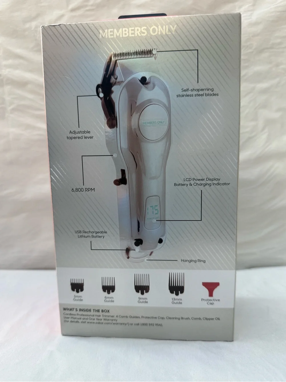 Members Only - Lithium Cordless Professional Hair Trimmer - Silver/White